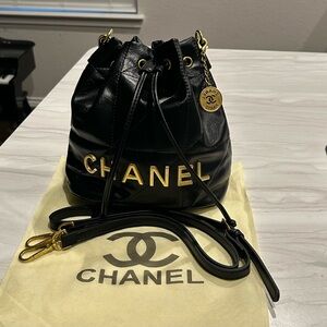 Chanel VIP  Black Mini Bucket Bag with Gold Details